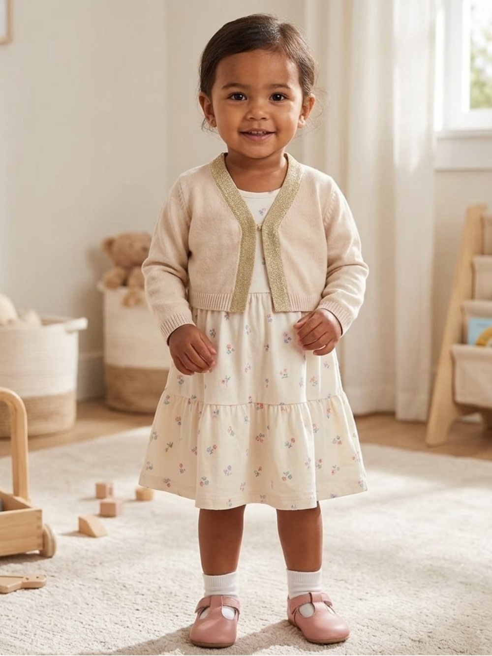 Mex Kids Cream Sparkle-Trim Cardigan Sweater 24-30 months